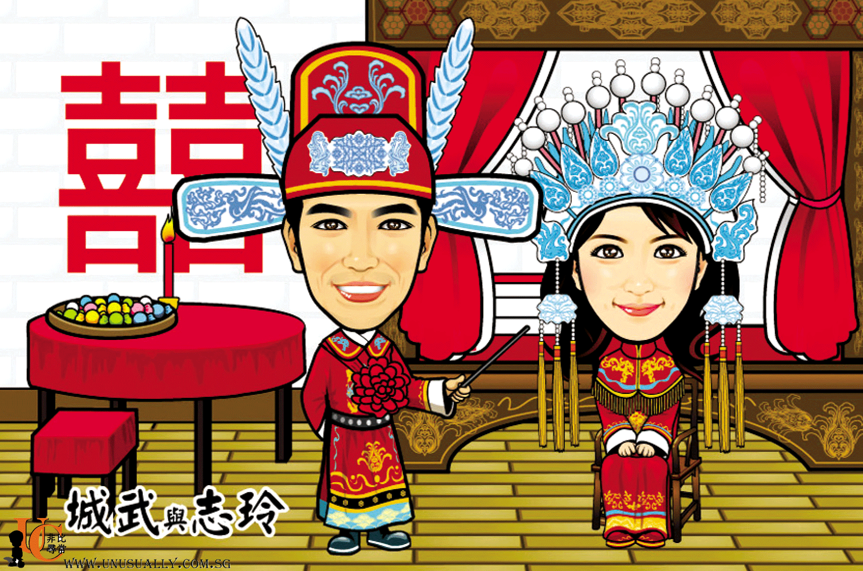 Digital Caricature Drawing - Traditional Couple Wedding Theme